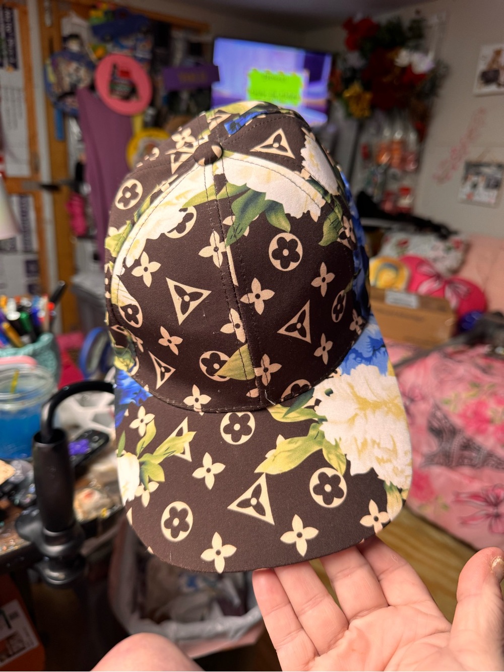 Brown Floral Monogram Baseball Cap